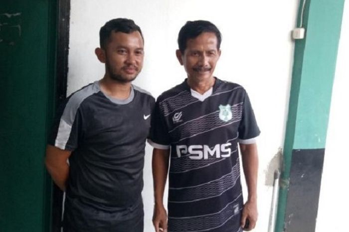 Pelatih PSMS Medan, Djadjang Nurdjaman (kanan) bersama Asisten Pelatih PSMS, M Yusuf Prestyo (kiri) 