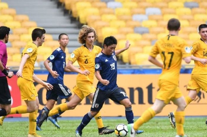 Timnas U-16 Jepang Vs timnas U-16 Australia dalam semifinal Piala Asia U-16 2018 di Stadion Bukit Jalil, Malaysia, Kamis 94/10/2018).