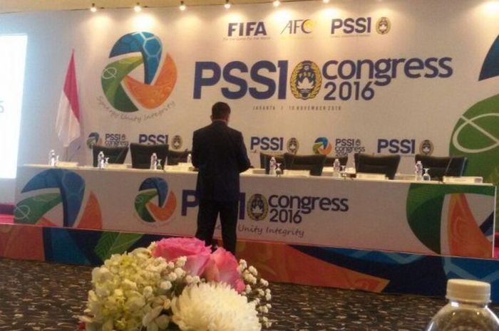 Ruangan tempat berlangsungnya Kongres PSSI di Hotel Mercure, Ancol, Kamis (10/11/2016). 