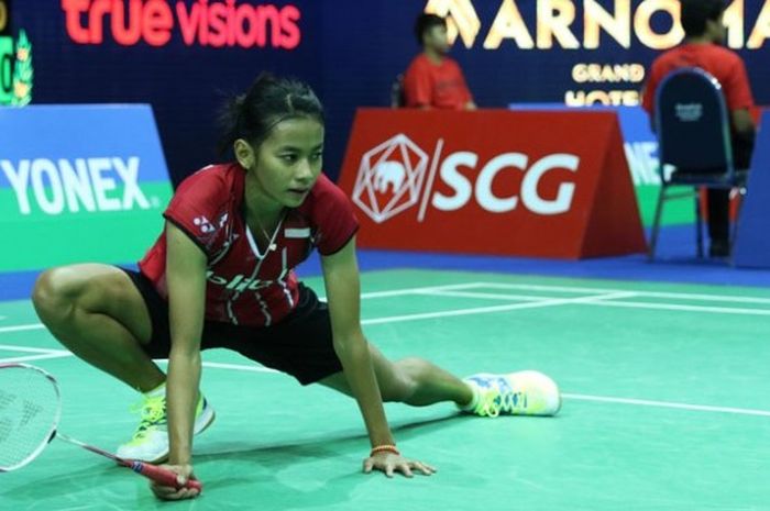 Pebulutangkis tunggal putri Indonesia, Dinar Dyah Ayustine ketika tampil pada babak pertama Thailand Masters di Nimibutr Stadium, Selasa (9/2/2016).