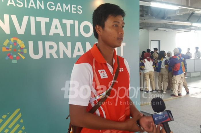 Salah satu pepanah putra Indonesia, Riau Ega Agatha di Test Event Asian Games 2018, Selasa, (13/2/2018)