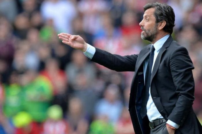 Reaksi Quique Sanchez Flores dalam partai Watford lawan Sunderland di Liga Inggris di Vicarage Road, Watford, 15 Mei 2016.