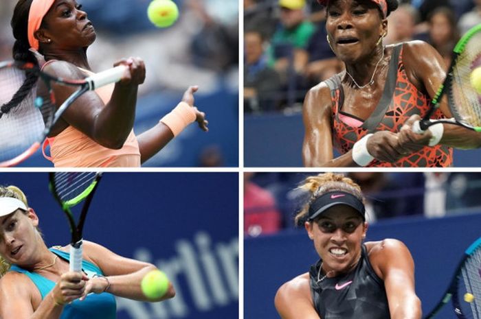 Para petenis putri Amerika Serikat (dari kiri atas ke kanan bawah), Sloane Stephens, Venus Williams, CoCo Vandeweghe, dan Madison Keys, berhasil mencapai babak semifinal turnamen AS Terbuka 2017.
