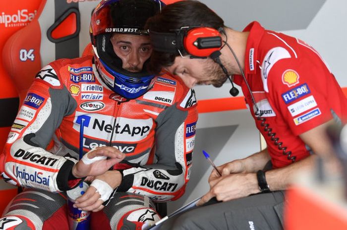 Andrea Dovizioso saat menjalani sesi latihan bebas di Sirkuit Sachsenring, Jerman, Jumat (13/7/2018).