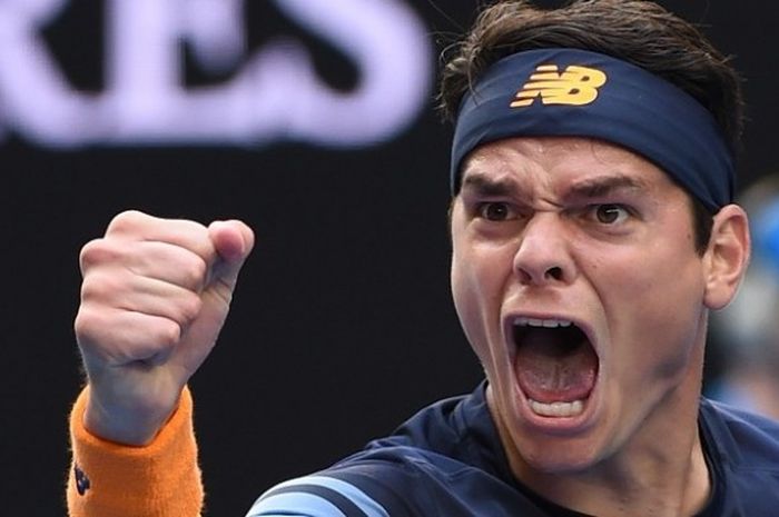 Petenis Kanada, Milos Raonic mengepalkan tangan setelah memastikan kemenangan atas Stanislas Wawrink