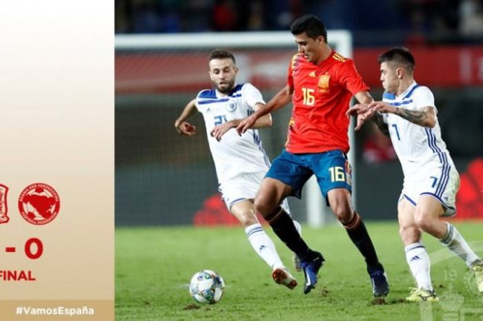 Pemain debutan timnas Spanyol, Brais Mendez, dalam laga uji coba melawan Bosnia Herzegovina di Estadio de Gran Canaria, Minggu (18/11/2018)