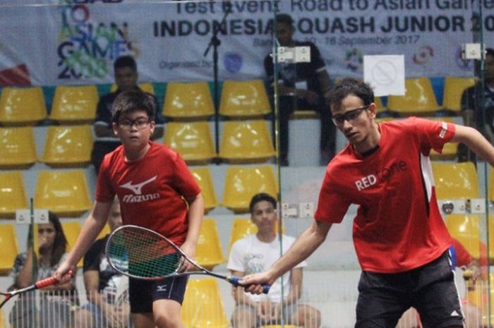 Peserta  Indonesia Squash Junior 2017 digelar menjalani babak pertama yang berlangsung berlangsung di Siliwangi Squash Center, Bandung, Jawa Barat, Senin (11/9/2017).