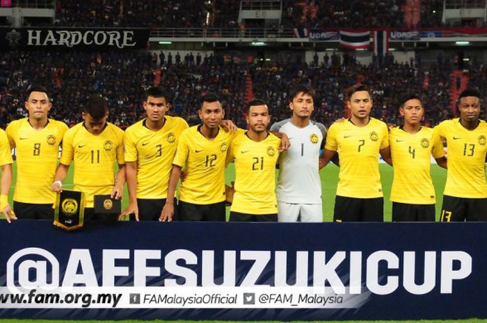  Pemain timnas Malaysia sebelum laga melawan Thailand babak semifinal Piala AFF 2018, Rabu (5/12/201