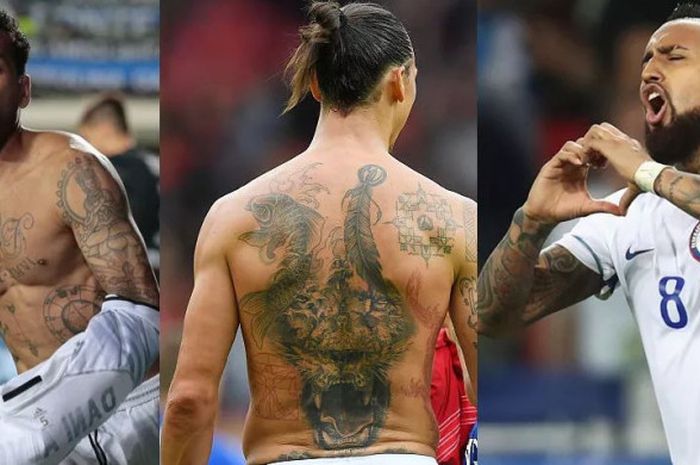 Tubuh Dani Alves, Zlatan Ibrahimovic, dan Arturo Vidal dihiasi tato.