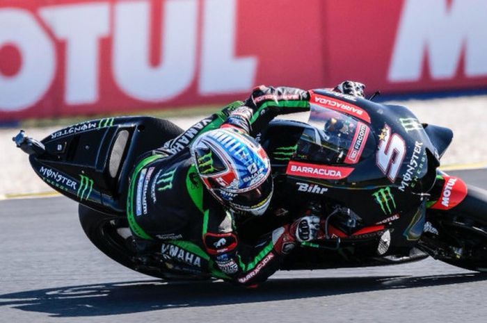 Aksi Johann Zarco (Yamaha Tech3) saat menjalani sesi latihan bebas MotoGP Prancis 2018 yang berlangsung Jumat (18/5/2018).