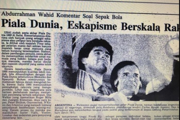 Tulisan Gus Dur soal Piala Dunia 1990 tertuang di Harian Kompas terbitan 11 Juli 1990