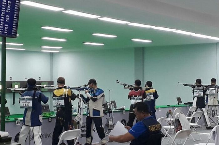 Pertandingan menembak nomor 10 meter air rifle putra di Jakabaring Sport City, Palembang, Senin (20/8/2018).