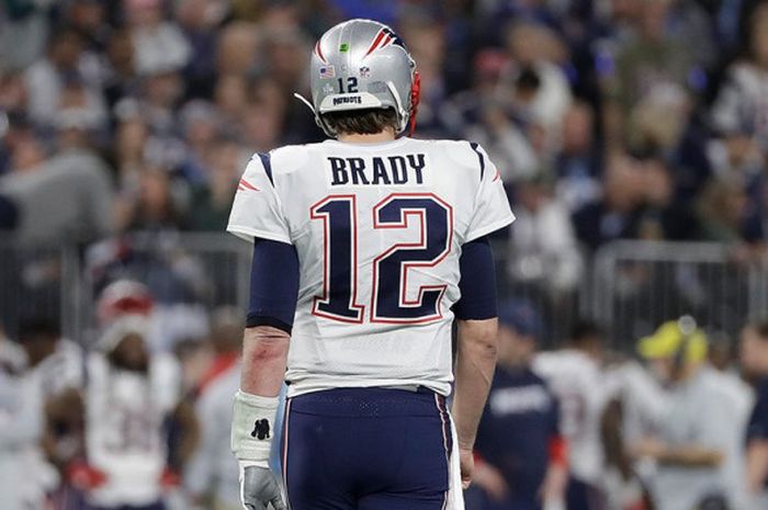 Quarterback New England Patriots, Tom Brady, saat tampil pada ajang Super Bowl LII yang digelar Minggu (4/2/2018) malam waktu Amerika Serikat atau Senin pagi WIB.