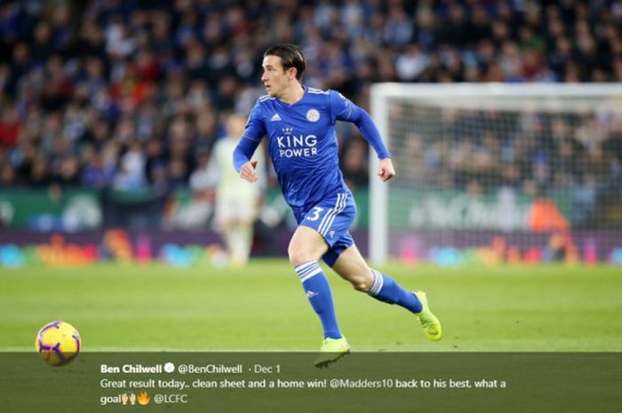 Bek Leicester City, Ben Chilwell, menggiring bola dalam laga pekan ke-14 Liga Inggris melawan Watfor