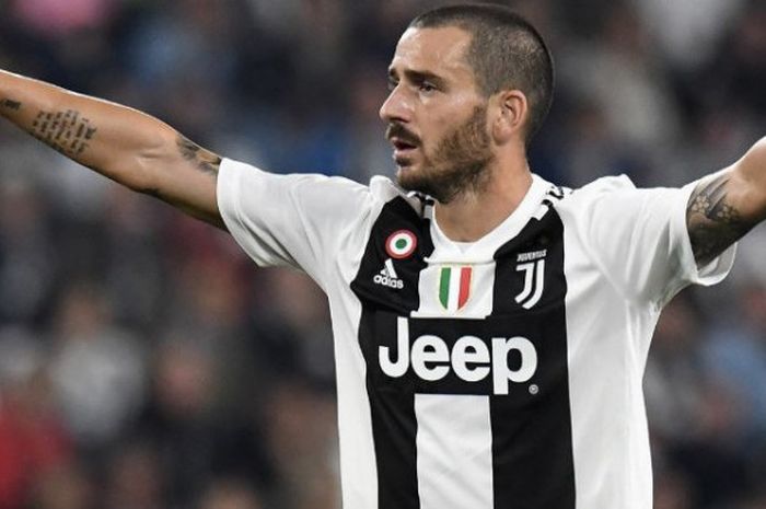  Bek tengah Juventus, Leonardo Bonucci, dalam laga melawan Inter Milan pada pekan ke-15 Liga Italia, Jumat (7/12/2018) 