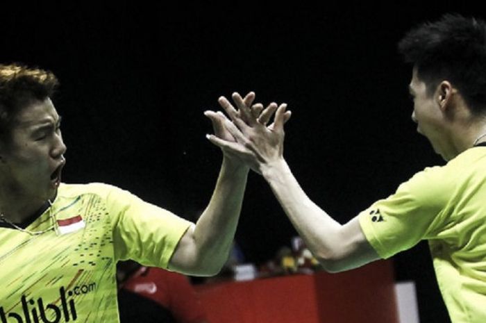      Marcus Fernaldi Gideon/Kevin Sanjaya Sukamuljo, menjadi juara tiga kali beruntun di India Terbuka.     