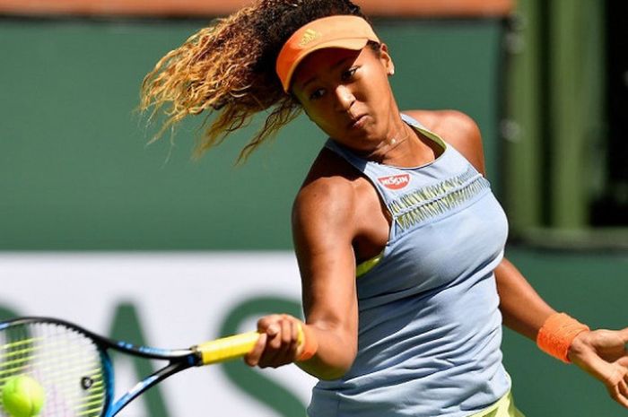 Aksi Naomi Osaka (Jepang) saat berlaga pada partai final Indian Wells Masters 2018 yang digelar Minggu (18/3/2018) waktu Amerika Serikat.