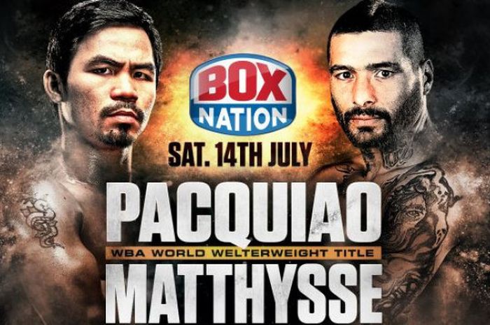 Pertarungan dua petinju, Manny Pacquiao (Filipina) melawan Lucas Matthysse (Argentina) yang digelar di Malaysia, pada 14 Juli 2018, akan disiarkan secara langsung oleh BoxNation. 