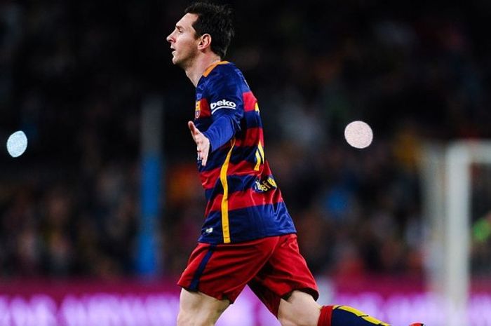Lionel Messi melakukan selebrasi usai mencetak gol ke gawang Celta Vigo pada 14 Februari 2016.