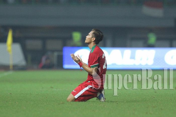 Rezaldi Hehanusa, pencetak gol kedua Timnas Indonesia ke gawang Kamboja dalam laga di Stadion Patriot Candrabhaga, Rabu (4/10/2017) malam WIB.