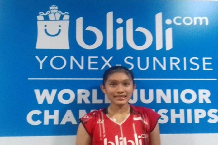 Tunggal putri Indonesia, Choirunnisa, usai bertanding di babak pertama WJC 2017, Senin (16/10/2017).