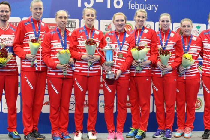 Tim bulu tangkis putri Denmark juara Kejuaraan Beregu  Eropa 2018 pada Minggu (18/2/2018) di Kazan, Rusia.