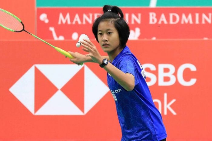 Pebulu tangkis tunggal putri Indonesia, Putri Kusuma Wardani, tampil pada partai keempat melawan Inggris di Markham Pan Am Center, Ontario, Kanada, Rabu (7/11/2018).