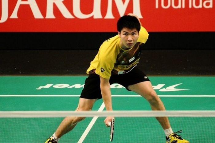 Tunggal putra Malaysia, Goh Soon Huat, ketika tampil di Djarum Badminton Superliga 2014 di DBL Arena, Surabaya (4/2/2014).