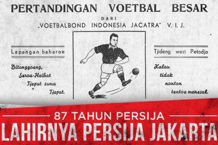 Iklan pertandingan Voetbalbond Indonesia Jakarta (VIJ) dari surat kabar Pemandangan tahun 1937.