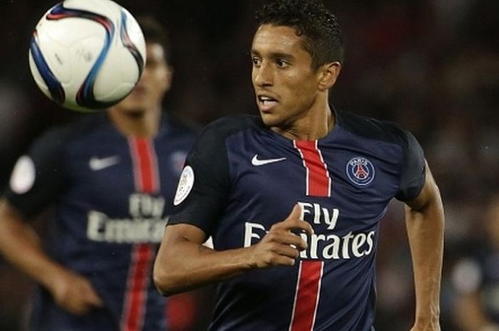 Aksi Marquinhos saat PSG hadapi Bordeaux pada 11 September 2015.