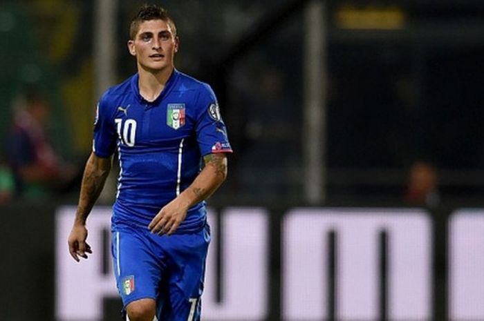 Gelandang tim nasional Italia, Marco Verratti, sedang beraksi dalam pertandingan Kualifikasi Euro 2016 kontra Bulgaria di Palermo, Italia, 6 September 2015.