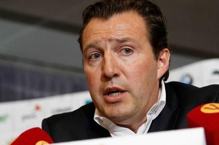 Pelatih tim nasional Belgia, Marc Wilmots, dalam konferensi pers di Brussles, Belgia, pada 13 Mei 20