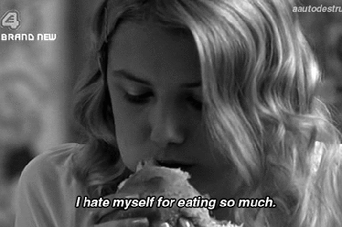 Hate hurt. Hate myself gif. apple for eating. the girl after eating too much gif.