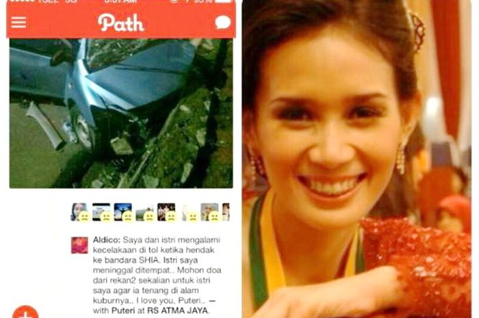 Rizka Ismailia Puteri Iskandar, istri pertama Aldico tewas saat kecelakaan beruntun di lajur Km 24 Tol Kamal arah Bandara Soekarno-Hatta, Penjaringan, Jakarta Utara, Kamis (12/6/2014) dini hari.