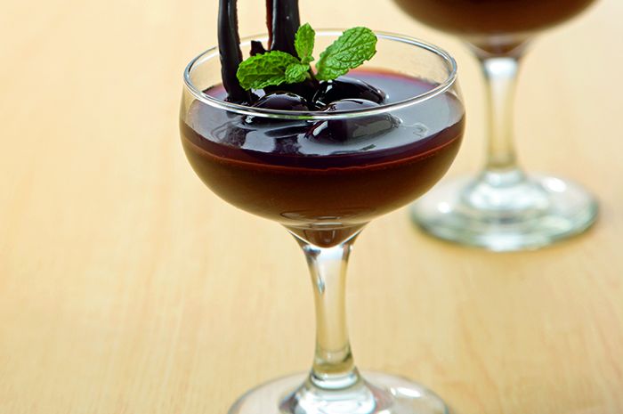 Chocolate Panna Cotta Dark Cherry Sauce