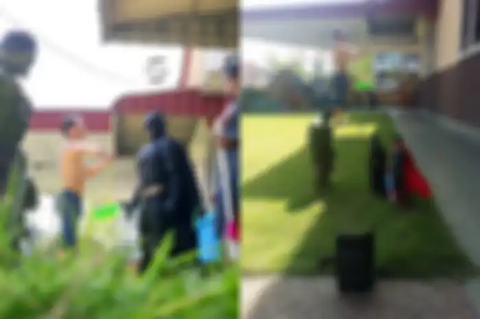 Bila melihat pada gambar sebelah kiri, Anda pasti berpikir pria yang memegang sapu sedang foto dengan patung super hero.