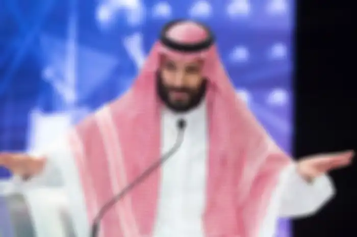 Putra Mahkota Arab Saudi Mohammed bin Salman saat berpidato di forum investasi internasional, Future Investment Initiative (FII) di Riyadh, Rabu (24/10/2018)