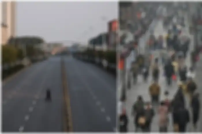 Kondisi kota Wuhan saat lockdown dan sekarang.