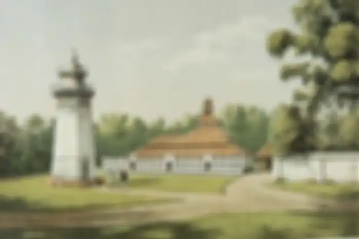 Ilustrasi Masjid Banten Lama, Desa Karangantu, Serang, Banten oleh Rappard. Artikel ini membahas tentang kehidupan politik Kerajaan Banten, salah satu negara Islam yang berdiri di Jawa dan runtuh akibat politik adu domba.
