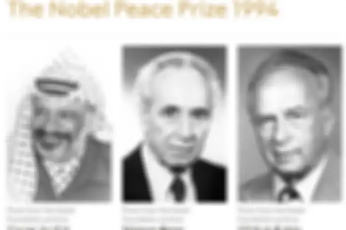 Ketika tokoh-tokoh dari Palestina dan Israel berbagi Hadiah Nobel Perdamaian 1994. Yasser Arafat, Simon Peres, dan Yitzhak Rabin.