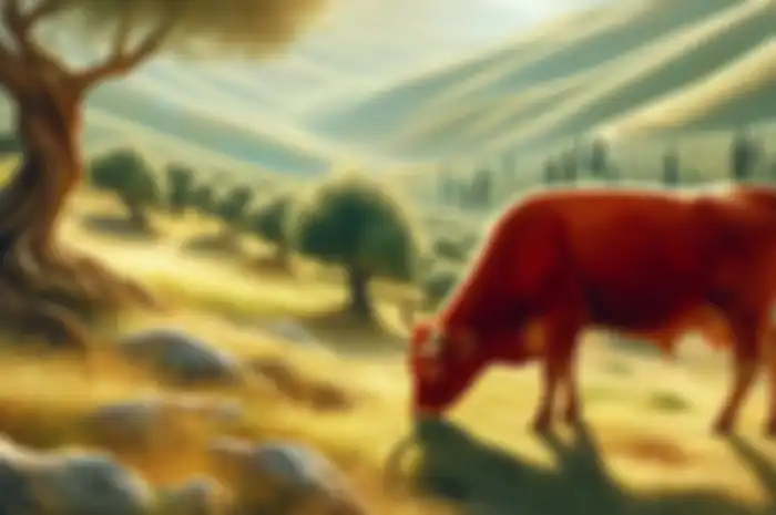 Ilustrasi sapi betina merah yang akan dikorbankan untuk pembangunan ketiga Bait Suci di Yerusalem.