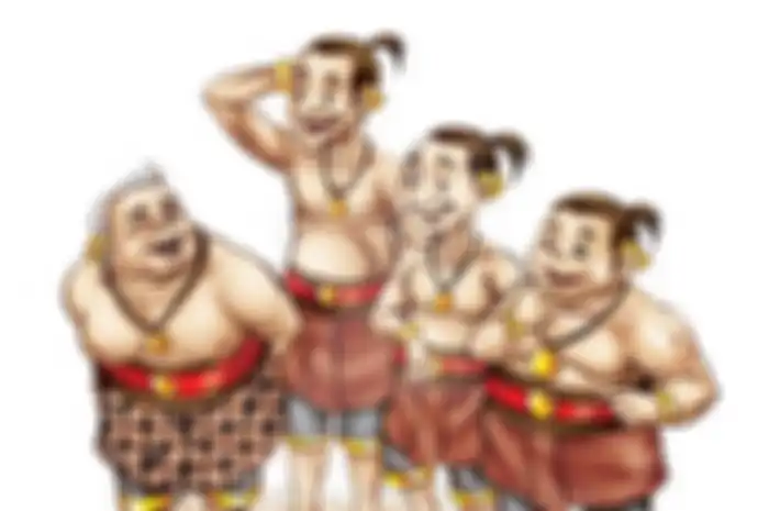 wayang kulit, inti cerita atau goro-goro, dilontarkan oleh para pelawak, atau yang dikenal dengan punakawan yang terdiri atas tokoh Semar dan anak-anaknya: Gareng, Petruk, dan Bagong.