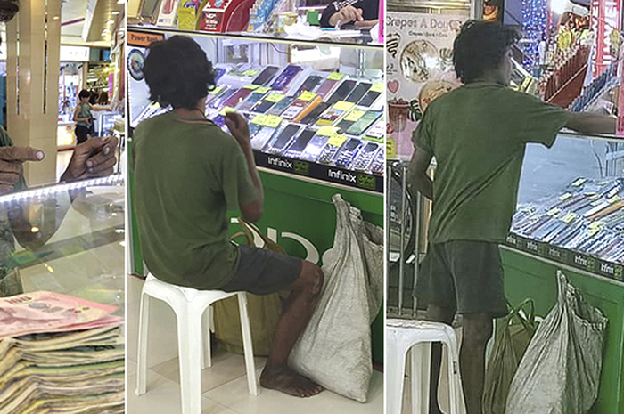 Dalam keterangannya, ada seorang pria berpakaian lusuh mirip seorang penemis dengan membawa karung goni berisi barang-barang miliknya.