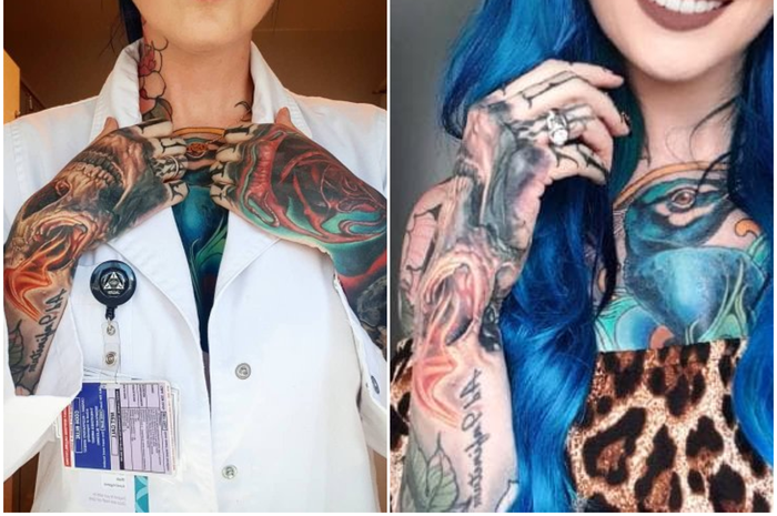 Sarah Gray, seorang doker berusia 31 tahun memiliki tato berwarna-warni di sekujur tubuhnya, ia adalah dokter 'paling berwarna'.