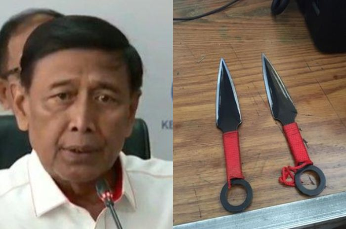 Pelaku laki-laki yang mengenakan kaos berwarna hitam tiba-tiba menusukkan senjata tajam ke perut Wiranto.