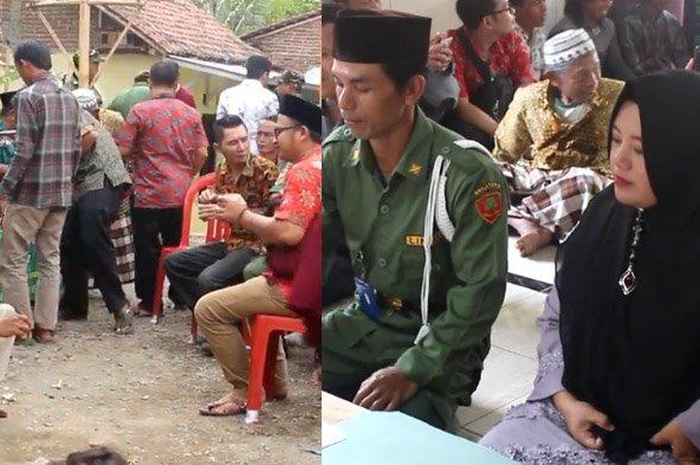 Kedua pasangan tersebut diketahui bernama Abdurrohim dan Sakilah. Dalam acara tersebut, tak seperti pengantin umumnya yang memakai baju pernikahan.
