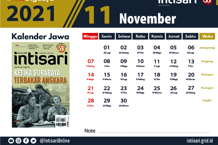 Kalender Jawa bulan November 2021