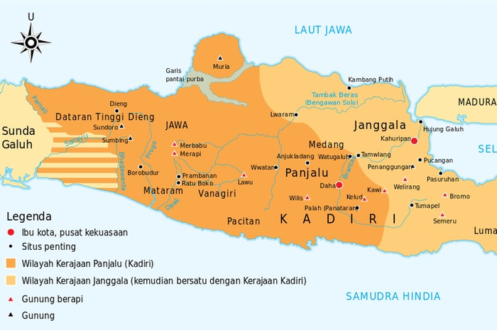 Ilustrasi. Wilayah Kerajaan Kediri dan Jenggala.