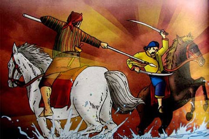 Ilustrasi kisah Arya Penangsang vs Sultan Hadiwijaya, dua tokoh yang berseteru dalam perebutan tahta Demak.