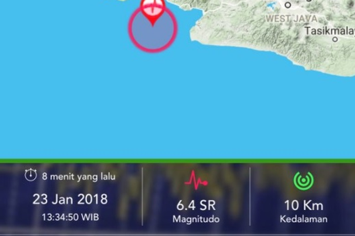 Gempa baru saja terjadi di Lebak, Banten dengan getaran 6,4 SR dan dirasakan hampir seluruh wilayah DKI Jakarta hingga Bandung hari Selasa, 23 Januari 2018 pukul 13.34